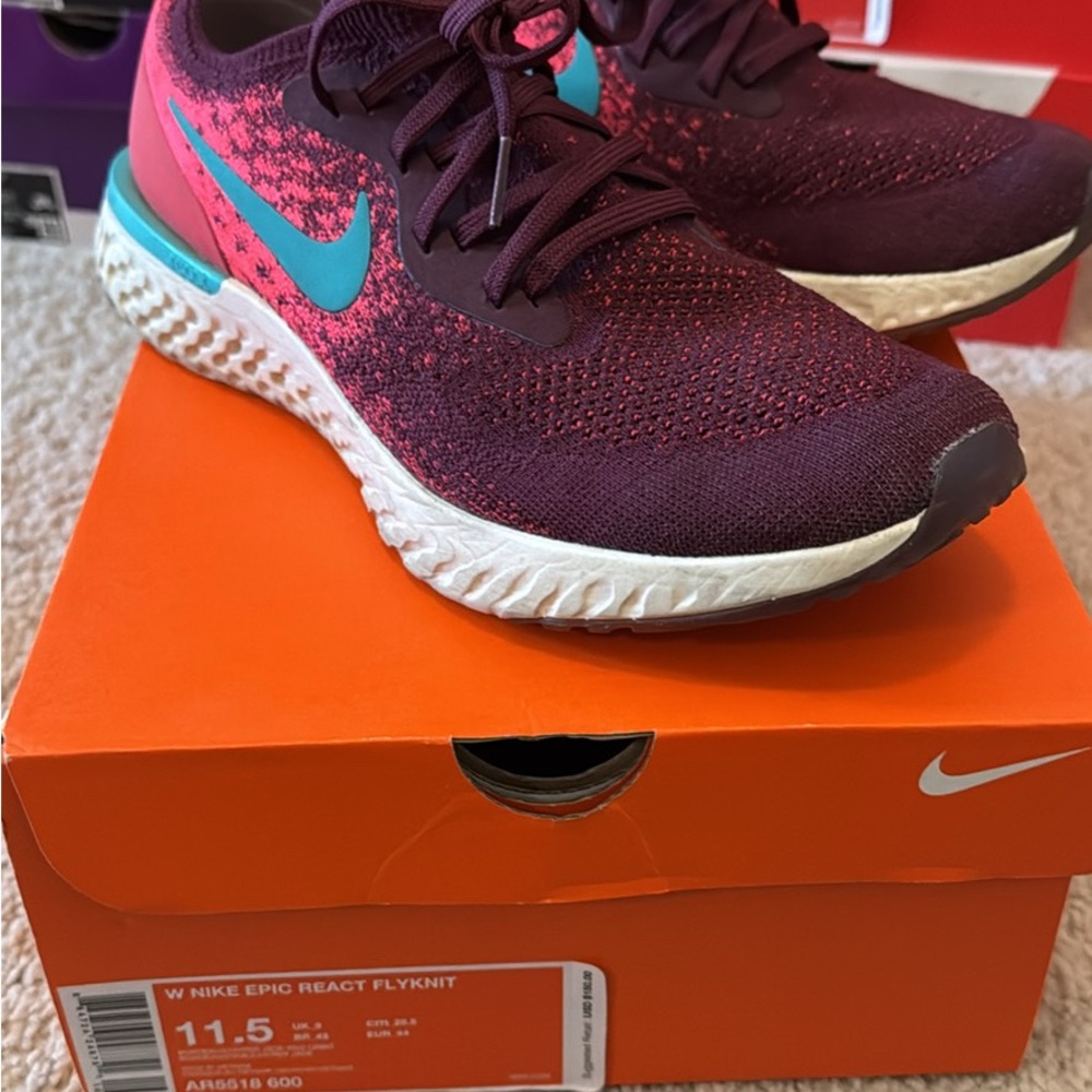 Nike Women's Flyknit Running Shoes - Purple and Teal